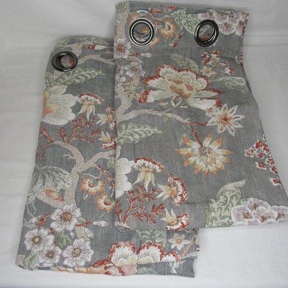 Cost Plus World Market Other - World Market Blue Gray Floral Tree Print Grommet Curtain 2 Panels 84"